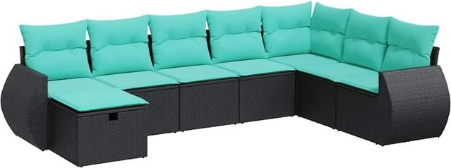 vidaXL 8-tlg Garten-Sofagarnitur in L-Form aus schwarzem Poly-Rattan mit Kissen und pulverbeschichtetem Stahlgestell - Bild 1