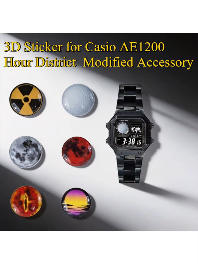 Hour District 3D-Aufkleber für CASIO AE1200, Edelstahl, Schwarz, Unisex - Bild 3