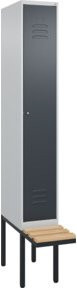 C+P Spind Classic PLUS Garderobenschrank mit Sitzbank, 1 Abteil, B/H/T: 212,0 x 81,5 x 30,0 cm, grau, mit Zylinderschloss und 3 Garderobenhaken - Bild 1