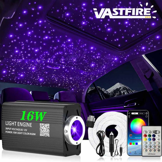 VASTFIRE Sternenhimmel-Set 16W mit RGBW-Glasfaserbeleuchtung für Auto und Heim, schallaktiviert mit App- und Fernbedienung, Multicolor - Bild 1