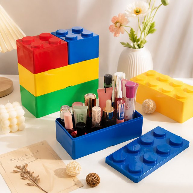 Platzsparende Desktop Aufbewahrungsbox aus Kunststoff für Make-up, Kosmetik, Schmuck und Büroartikel in Blau und Multicolour - Bild 1