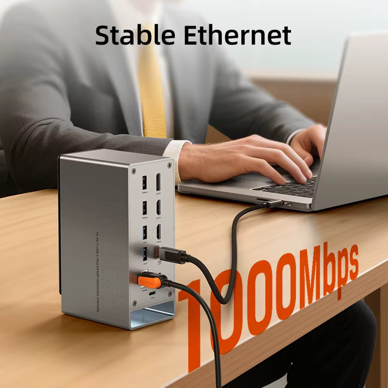CABLETIME 16-in-1 USB-C Dockingstation in Grau mit 4K 60Hz HDMI, USB 3.2, PD100W und Kartenleser für MacBook Pro und C Hub - Bild 6