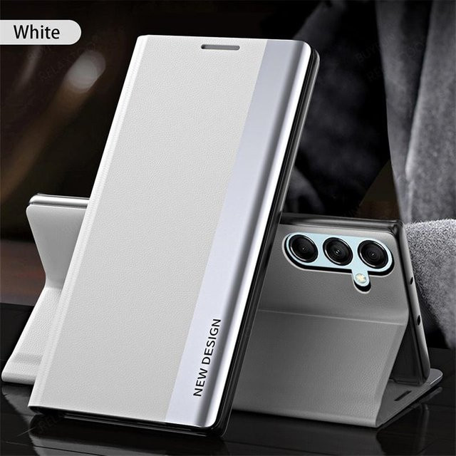 Leder Flip Case für Samsung Galaxy A55 5G A54 A35 A34 A25 A16 A15 A14 A13 A73 A53 A33 A26 A36 A52 A56 A36 A26 in Weiß - Bild 1