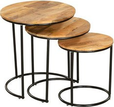 GARDEN PLEASURE Beistelltisch-Set MADURAI aus Stahl und Holz in Braun, B/T/H: 50 x 50 x 55 cm