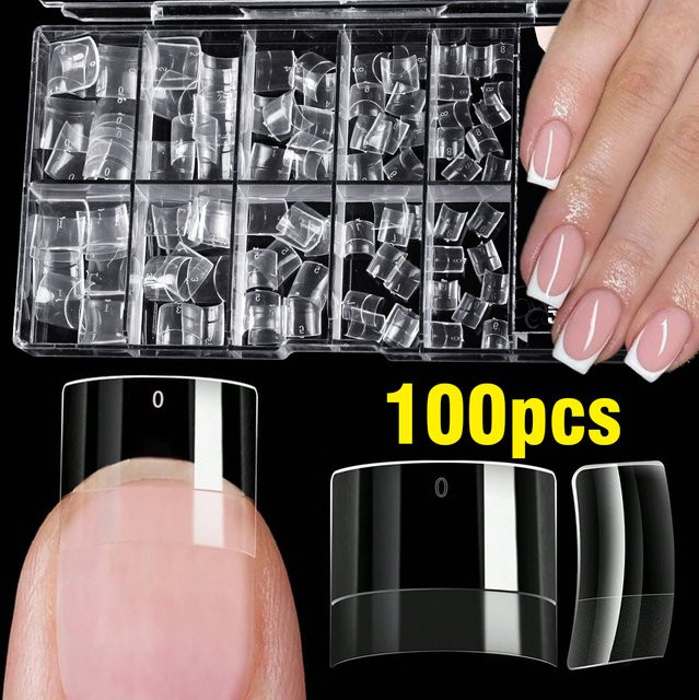 MAFANAILS Nagelspitzen, klar, quadratisch, 100 Stück, Gel, glänzend - Bild 1