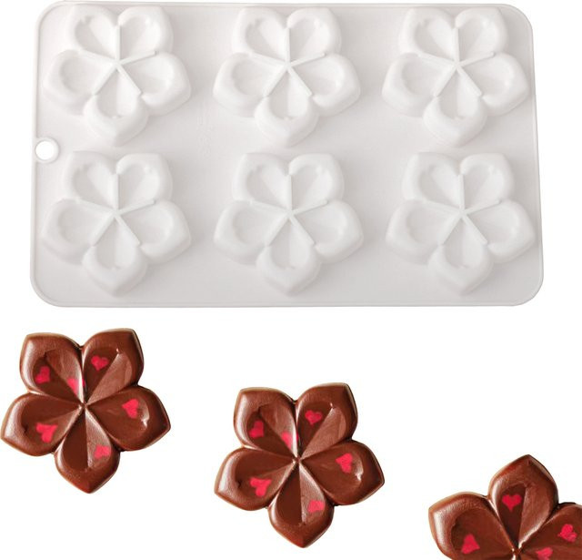 Meibum Silikonform in Weiß mit 6 Mulden in Blumenform für Mousse-Kuchen, Schokolade und Desserts - Bild 1