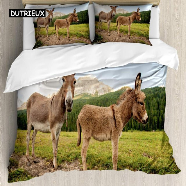 Binchi Outdoor Product Bettwäscheset mit Esel-Motiv, 3-teiliges Microfaser-Bettbezug-Set für Kinder und Teenager, Mehrfarbig, Breite: 140 cm, Länge: 200 cm - Bild 1