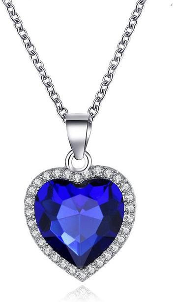 Wucifang Jewelry Halskette, Herz Anhänger, Blau, Kristall, Zinklegierung, Unisex - Bild 1