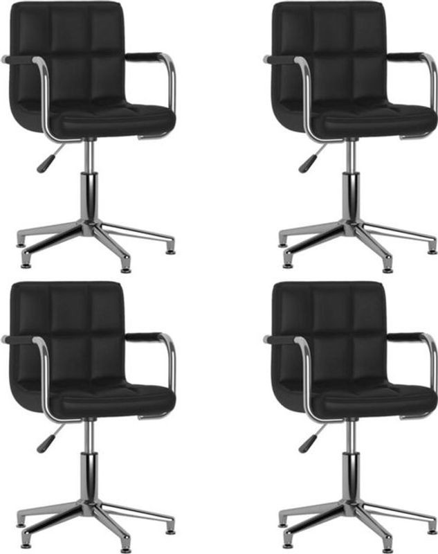 Vidaxl Set aus 4 modernen Esszimmerstühlen aus Kunstleder in Schwarz mit Chrom-Details - Bild 1