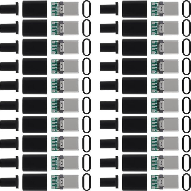 AOKIN 20er-Pack USB-C-Stecker USB 3.1 Typ-C Lötadapter mit Leiterplatte für die Kabelreparatur, schwarz - Bild 1