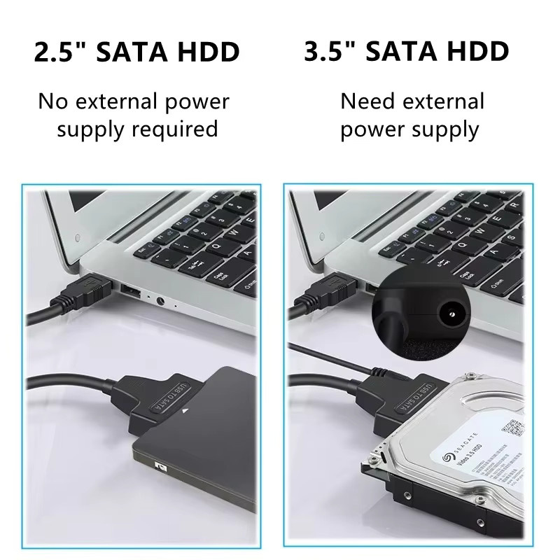 Kebidu SATA zu USB 3.0 und Typ-C Adapter für 2,5 und 3,5 Zoll HDD SSD Festplatten, Schwarz - Bild 6