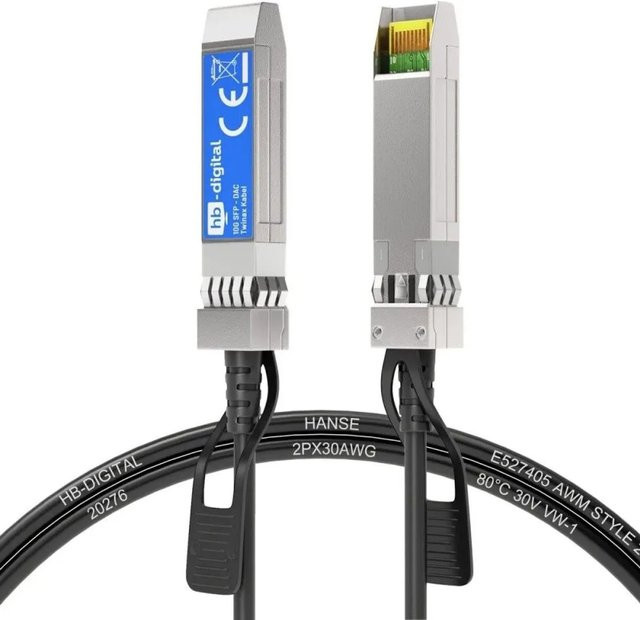 hb-digital DAC SFP+ Direct Attach Twinax Kupferkabel 10G Ethernet/LAN, Schwarz, Länge: 0,5 m - Bild 1