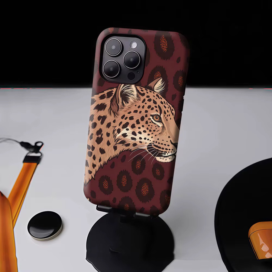 Aurbe Matte 2-in-1 MagSafe Hülle mit Schutzfilm für iPhone 17 16 15 14 Plus Pro Max, Stoßfeste Hartschale im Leoparden-Design, Farbe: Burgunder Rot - Bild 4