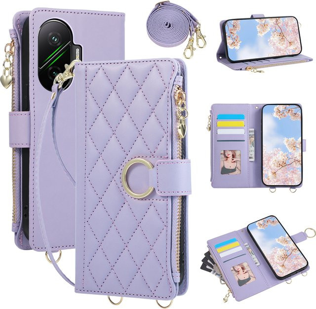 Xiaomi Crossbody Flip Leder Handyhülle mit Reißverschluss und Kartenfächern für Poco X8 Pro Max X7 F8 Pro F7 Ultra in Lila - Bild 1