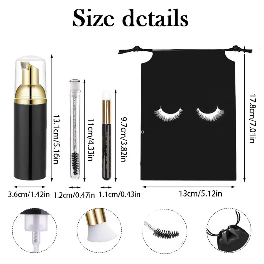 OEMG Wimpern Reinigung Werkzeug Set, 40 Stk, mit Schaumpumpe Flasche und Pinsel - Bild 4