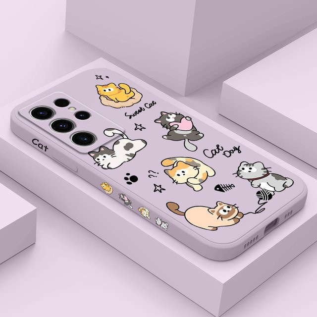 Handyhülle Katze String Ball für Samsung Galaxy S25 S24 S23 S22 S21 S20 S10 Ultra Plus FE in Weiß - Bild 1