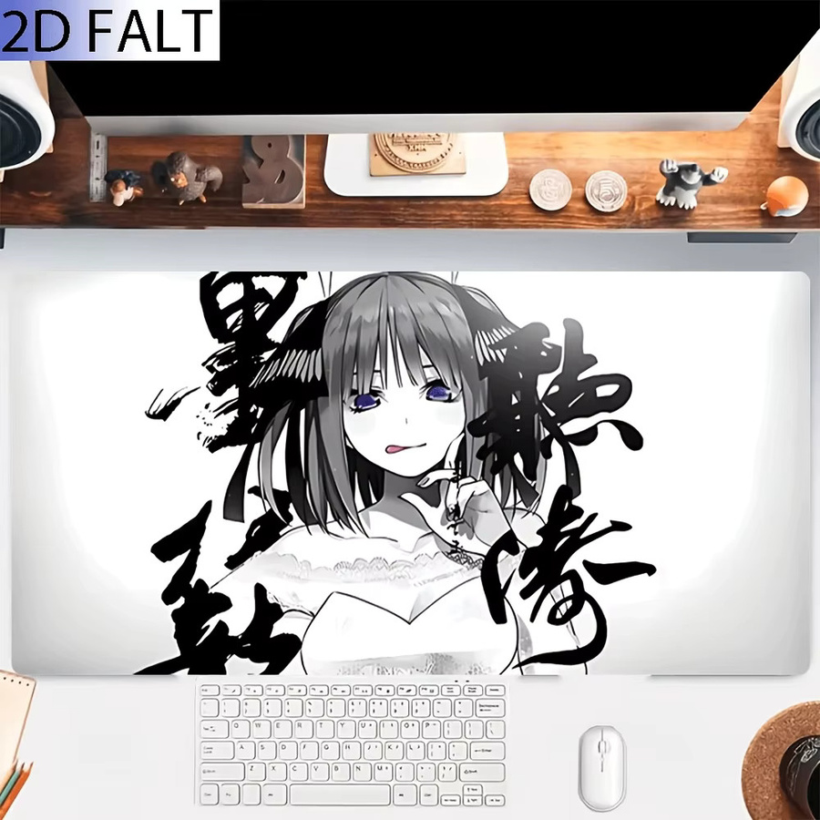 Gaming-Mauspad Schreibtischunterlage mit Anime-Mädchen Motiv in Violett, rutschfest und mit genähten Kanten - Bild 5