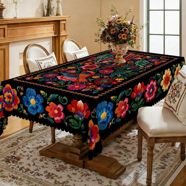 Wasserdichte rechteckige Tischdecke von Beau Maison mit USA Flaggen- und Blumenmuster in Rot, Blau und Braun, B/T: 140 x 180 cm - Bild 1