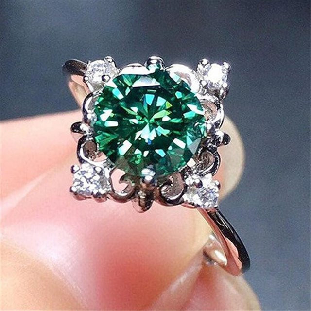 YIRAN Jewelry Eheringe Damen, Kupfer, Silber, Grüner Zirkonia - Bild 1