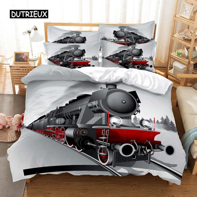 Binchi Outdoor Product 3D Bettwäsche Set mit Zug-Motiv, 3-teilig aus Mikrofaser, B/H: 150 x 200 cm - Bild 1