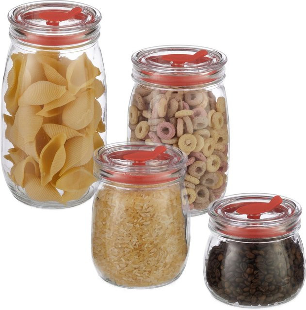 Relaxdays Vorratsgläser 4er Set aus Glas in Transparent mit Deckel, Höhe: 21 cm, Durchmesser: 12 cm - Bild 1