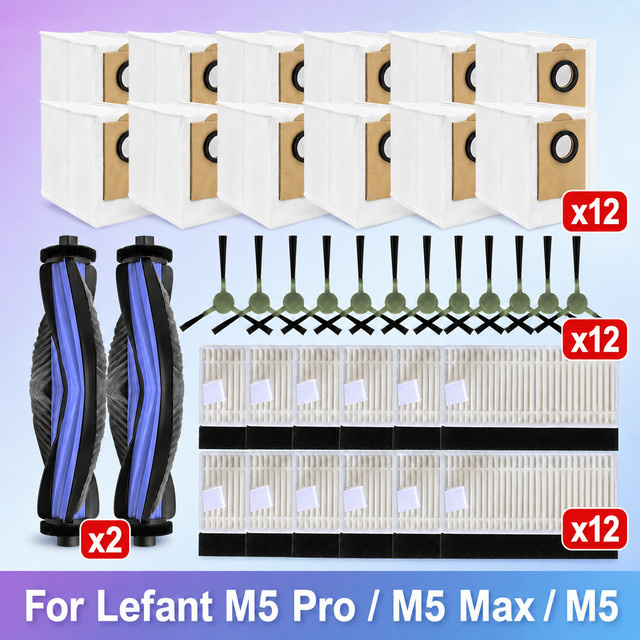 OSSIEAO Zubehör-Set für Lefant M5 Pro, M5 Max und M5 Staubsauger mit Seitenbürsten, HEPA-Filtern, Staubbeuteln und Wischrollen in Weiß - Bild 1