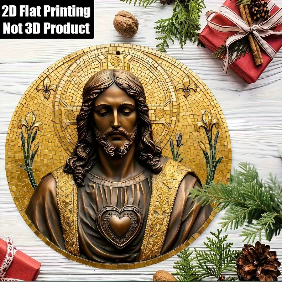 CIFBUY Vintage Metallschild Jesus Religiöse Wandkunst Runde Plakette Gold Durchmesser: 20,32 cm - Bild 4