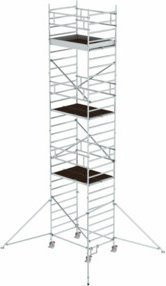 MUNK Rollgerüst aus Aluminium in Silber mit Ausleger und Doppel-Plattform, B/T: 135 x 180 cm, Plattformhöhe: 7,35 m - Bild 1