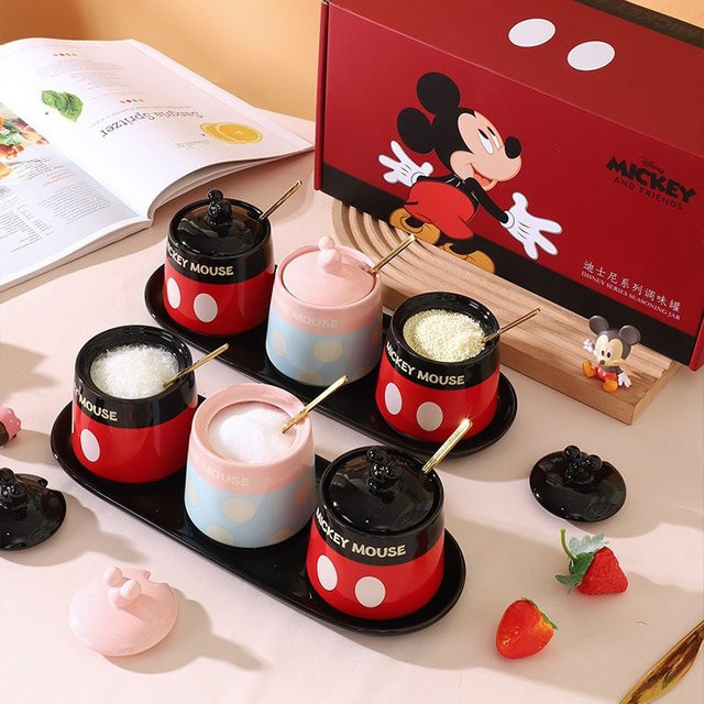 Disney Mickey Keramik Gewürzbehälter-Set in Multicolour mit Löffel für Salz, Pfeffer und Soßen - Bild 1