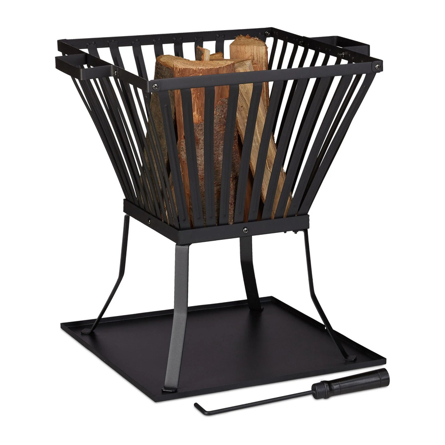 Relaxdays Feuerkorb aus Stahl in Schwarz mit Schürhaken, B/T/H: 56 x 56,5 x 45 cm - Bild 2