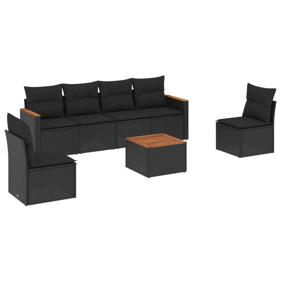 vidaXL 7-tlg. Garten-Sofagarnitur aus Poly-Rattan und pulverbeschichtetem Stahl in Schwarz mit Kissen und Stauraum - Bild 2