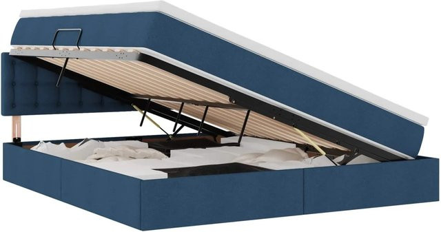 vidaXL Polsterbett mit Stauraum und LED-Beleuchtung in Blau, B/T/H: 160 x 200 x 204 cm - Bild 1