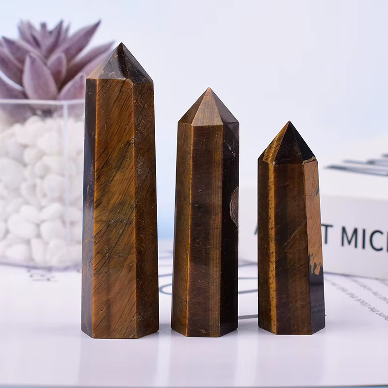 RYCRYSTAL Tigerauge Kristall Obelisk Poliertes Naturstein Ornament Braun gestreift für die Dekoration - Bild 2