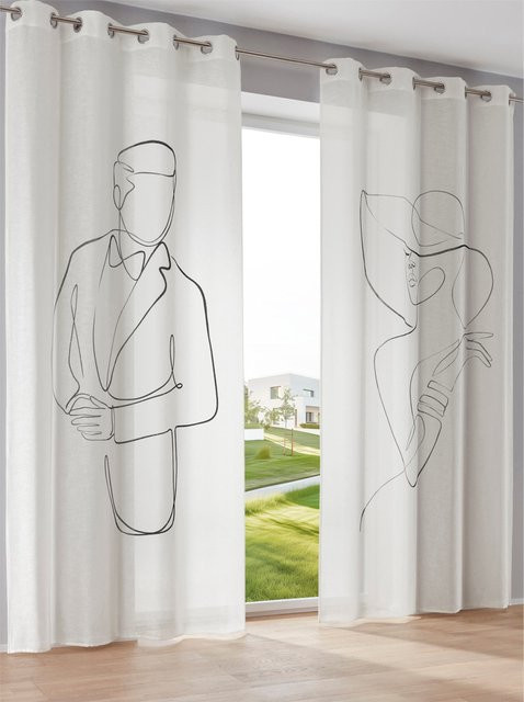 Dekostore semi-transparentes Stoffpanel mit Natur-Grafik in Weiß und Schwarz, Höhe: 175 cm, Breite: 175 cm - Bild 1