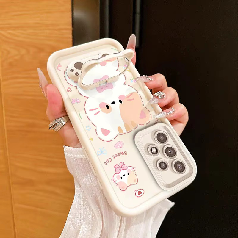 Silikon Handyhülle mit Glückliche Katze Sky Auge Design und Lanyard für Samsung A13 A15 A14 A12 A06 A04S A03 A03S A02 White - Bild 3