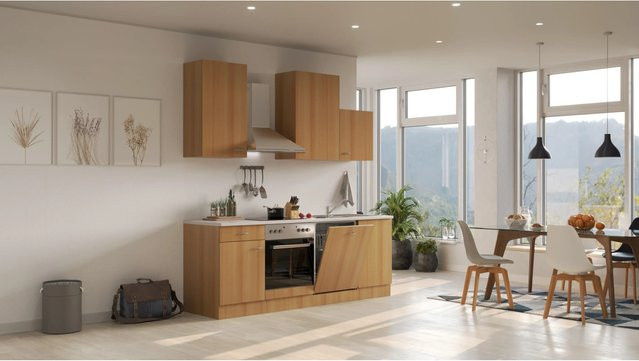 Flex-Well Classic Küchenzeile Nano in Buche mit Melaminharz-beschichteter Arbeitsplatte, Farbe: Braun, Breite: 220 cm - Bild 1
