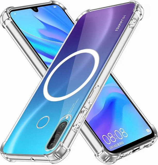 Stoßfeste Silikon-Schutzhülle für Huawei P30 Lite, P30 Pro und P40 Lite mit magnetischem Aufkleber für kabelloses Laden, transparent - Bild 1