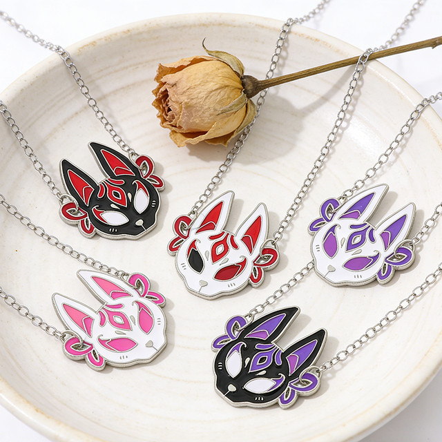 Bandai Halskette Fuchs-Schutzmasken, Emaille-Anhänger, Edelstahl, Silber, Unisex - Bild 1