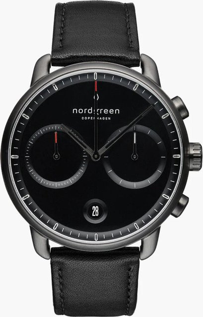 Nordgreen Herrenuhr Pioneer Chronograph, Quarz, Edelstahl, 42 mm, Leder, Schwarz - Bild 1