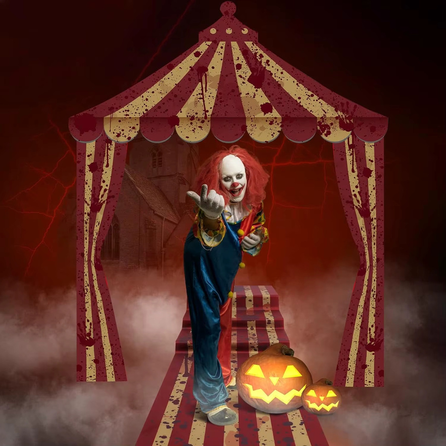 OURFETE Halloween Torbogen-Banner Horror-Karneval-Zirkus mit Clown-Motiv, mehrfarbig, rechteckig und aus Textil für den Außenbereich - Bild 3