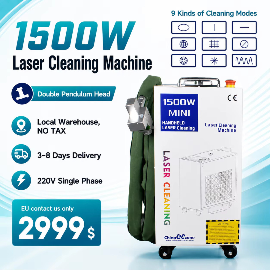 cnczone Laserreinigungsmaschine 1500W Doppelpendel-Reinigungsgerät zur Rost-, Öl- und Farbentfernung in Weiß - Bild 2