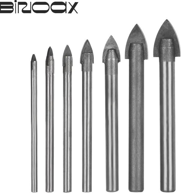Binoax 7er Set Hartmetall-Bohrer für Keramik, Fliesen, Marmor und Spiegelglas in Silber - Bild 1