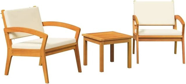 vidaXL Bistrogarnitur aus Akazienholz in Braun mit Kissen für Garten und Terrasse, 3-teilig - Bild 1