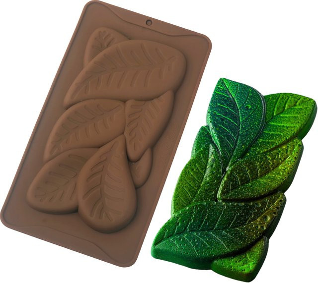 Meibum Silikonform für Schokolade und Gebäck mit Blumen- und Blattdesign in Lila und Braun - Bild 1