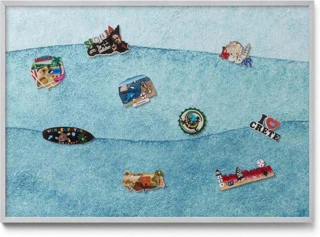Tulup Magnettafel Magnetboard mit silbernem Rahmen, Aquarell Blaue Wellen, B: 100 cm, H: 70 cm - Bild 1