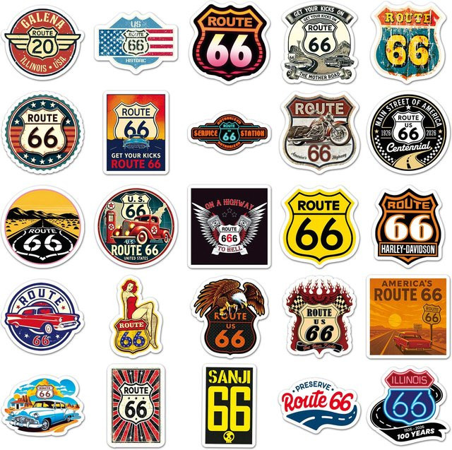 1050 Stück Route 66 Graffiti Aufkleber Set von Binchi Outdoor Product in Multicolour für Telefon, Computer und Schreibwaren - Bild 1