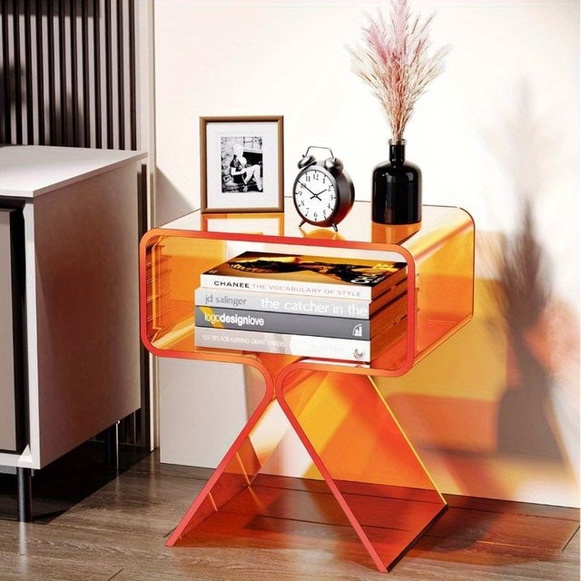 Moderner Nachttisch von LIUSHADUOLA aus transparentem Acryl in Orange - Bild 1