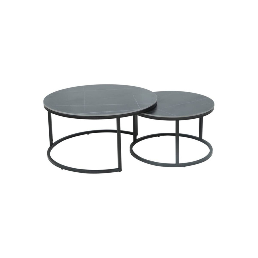 Couchtisch Hela von Luis II in Grau und Schwarz mit Marmoroptik aus Sinterstein und Metall, Höhe: 41 cm, Breite: 80 cm, Tiefe: 80 cm - Bild 2