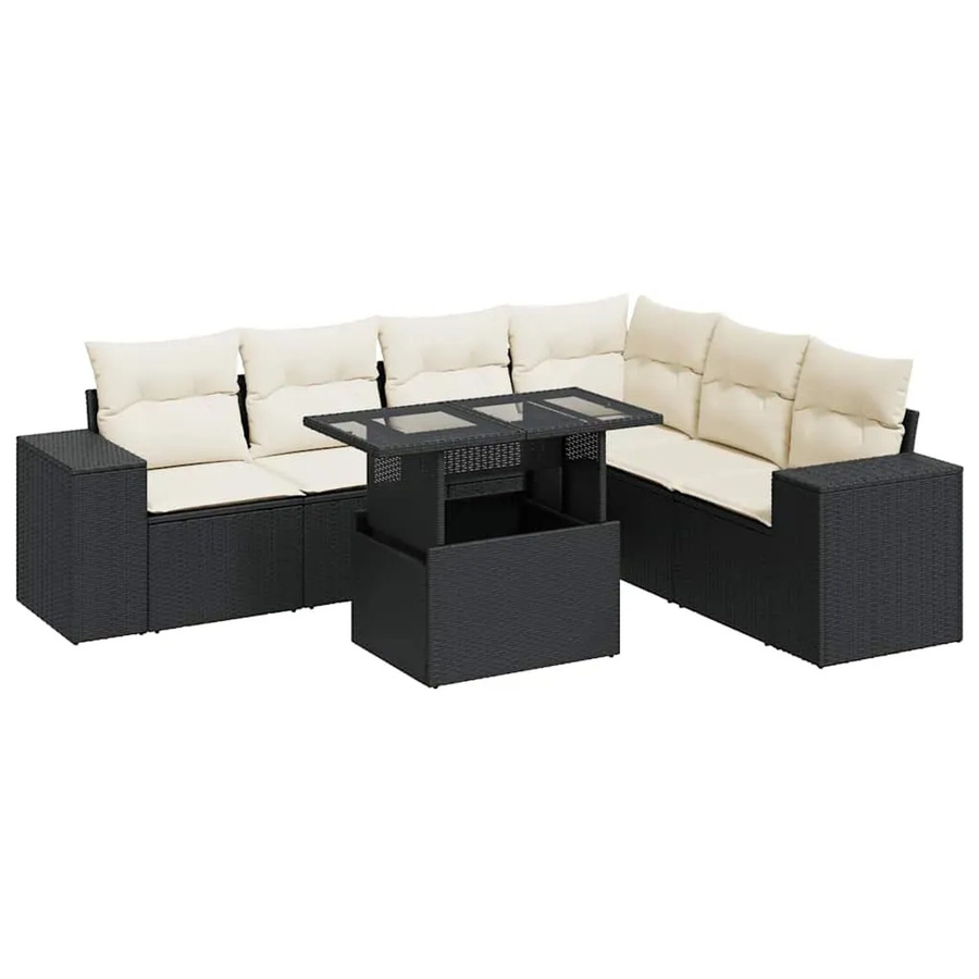vidaXL 7-teilige Garten-Sofagarnitur aus Poly-Rattan mit Kissen in Schwarz-Creme - Bild 2