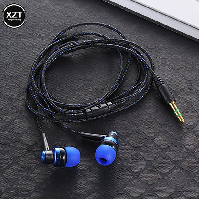WYMECT Stereo In-Ear Kopfhörer mit Mikrofon und Nylon-Webkabel, 3,5 mm Klinkenanschluss, Schwarz und Blau - Bild 1